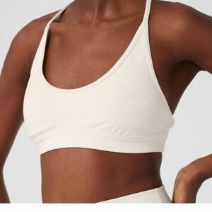 ALO Yoga Cream Ribbed Sports Bra